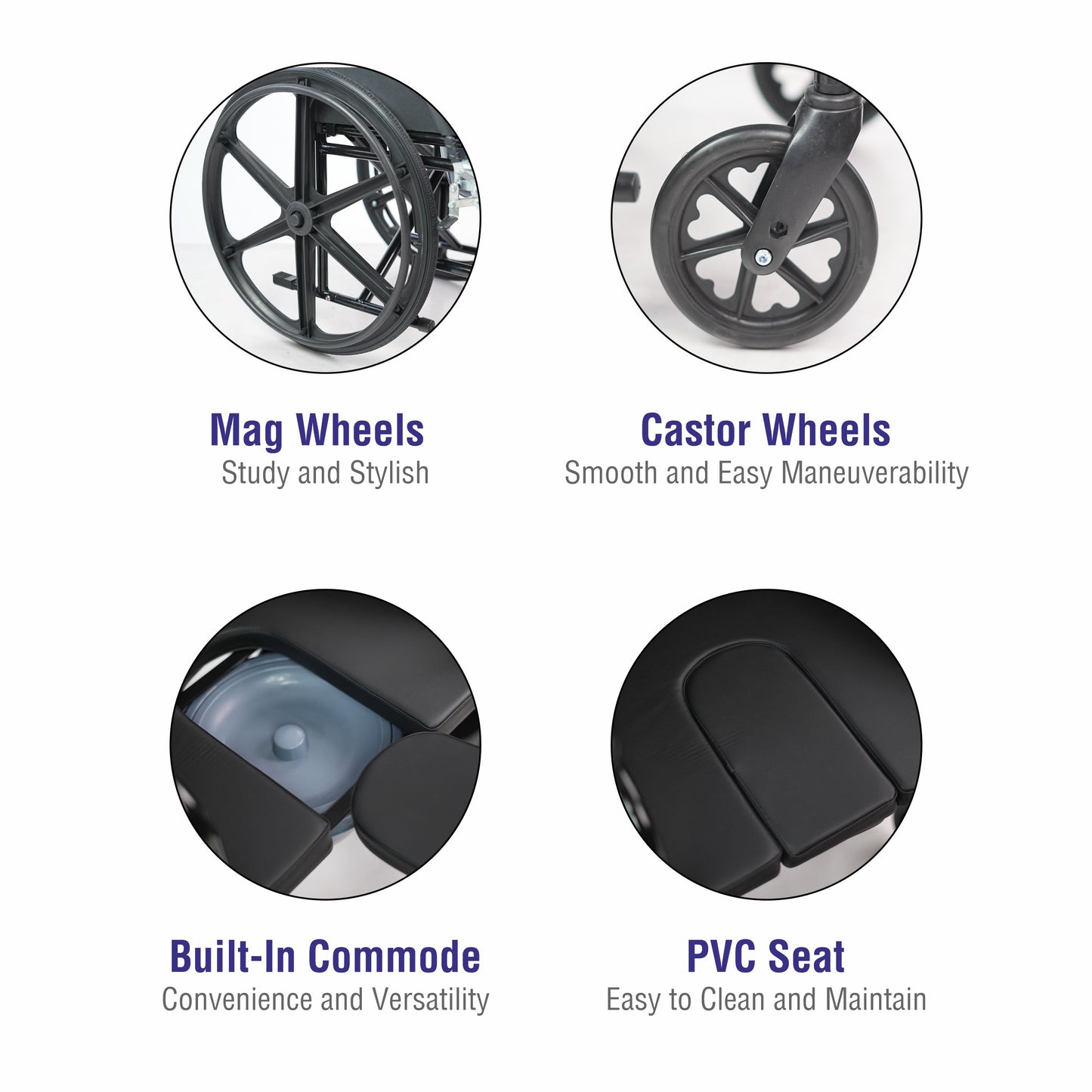 VMS Careline Foldable Commode Wheelchair DELUXE U Shaped Seat