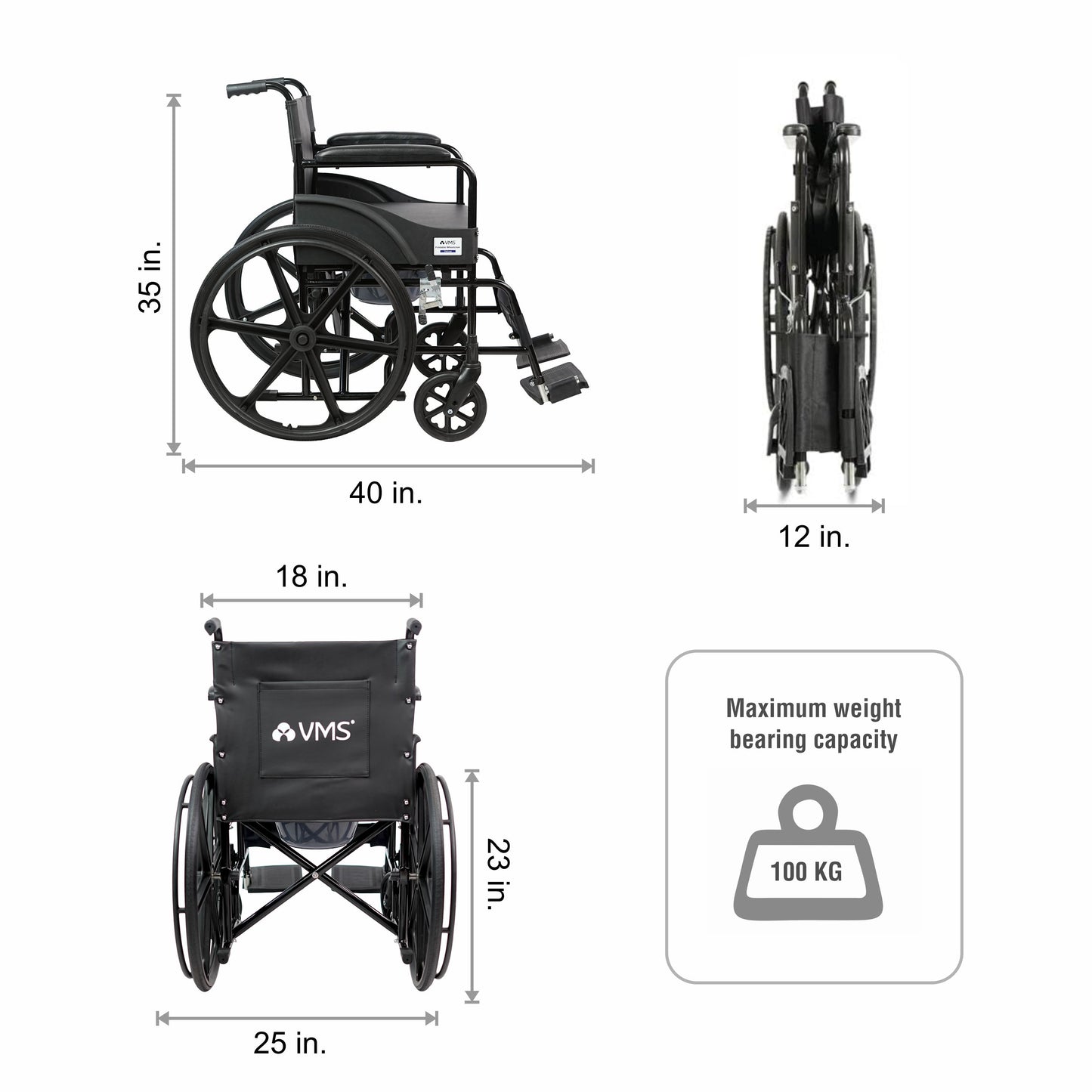 VMS Careline Foldable Commode Wheelchair DELUXE