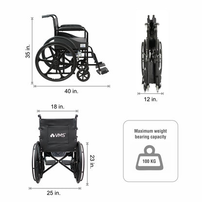 VMS Careline Foldable Commode Wheelchair DELUXE