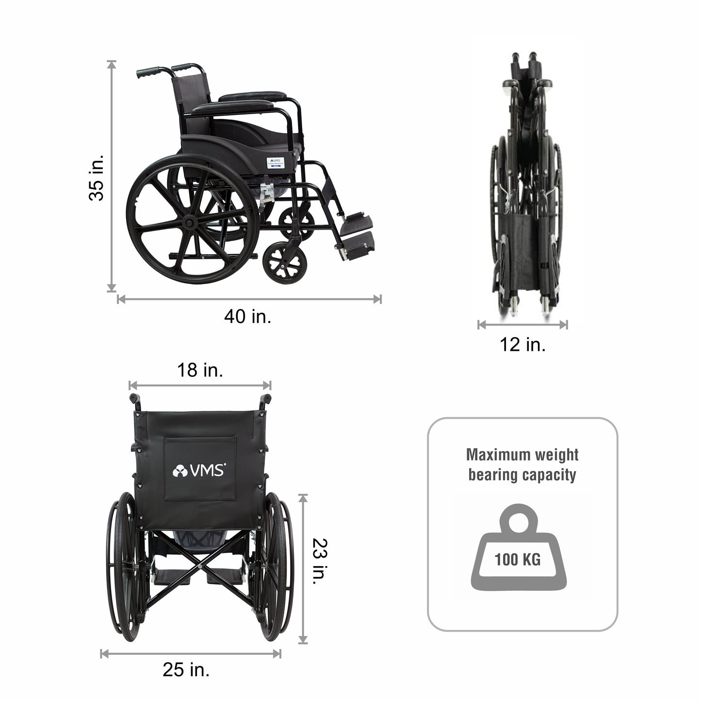 VMS Careline Foldable Commode Wheelchair DELUXE U Shaped Seat