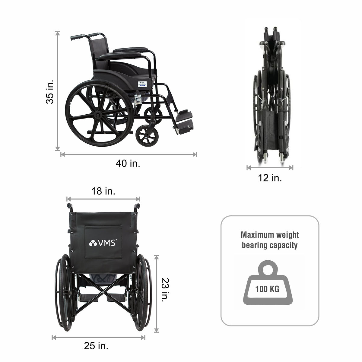 VMS Careline Foldable Commode Wheelchair DELUXE U Shaped Seat