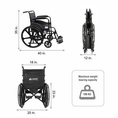 VMS Careline Foldable Commode Wheelchair DELUXE U Shaped Seat