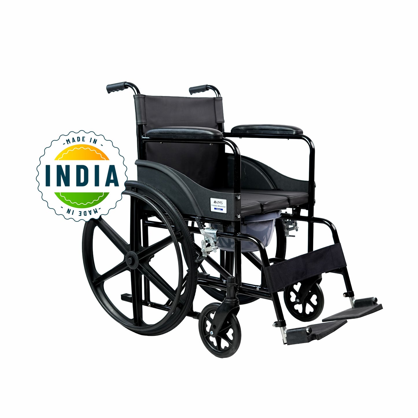 VMS Careline Foldable Commode Wheelchair DELUXE U Shaped Seat