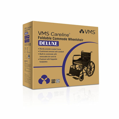 VMS Careline Foldable Commode Wheelchair DELUXE U Shaped Seat