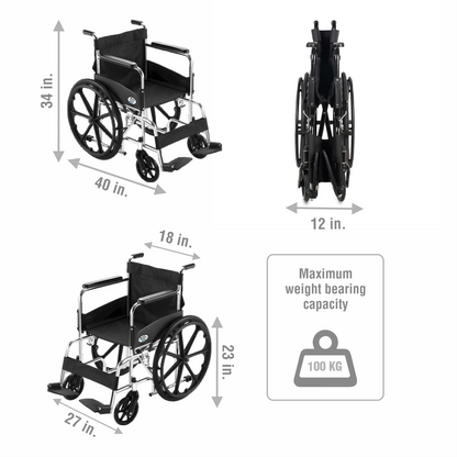 VMS Careline Foldable Manual Wheelchair - Comfort Weight Bearing Capacity