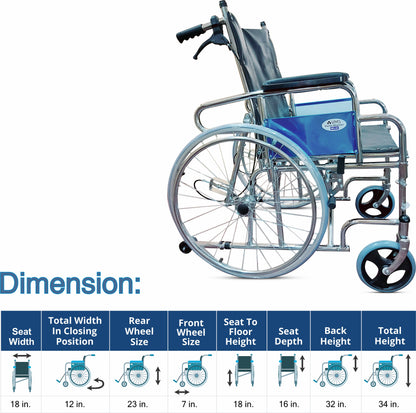 VMS Careline Foldable Recliner Wheelchair RELAX Dimension