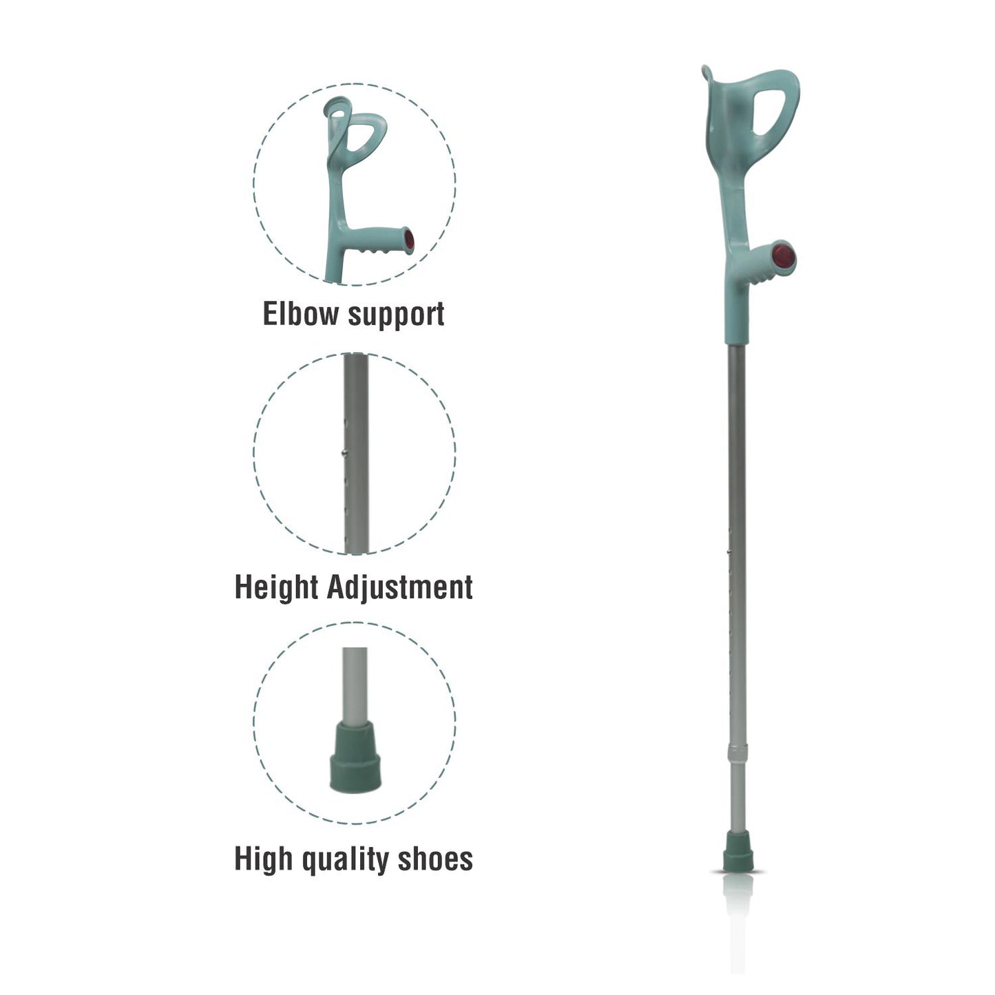 VMS Careline Elbow Crutch Walking Cane Features - Elbow Support, Height Adjustment, High Quality Shoes