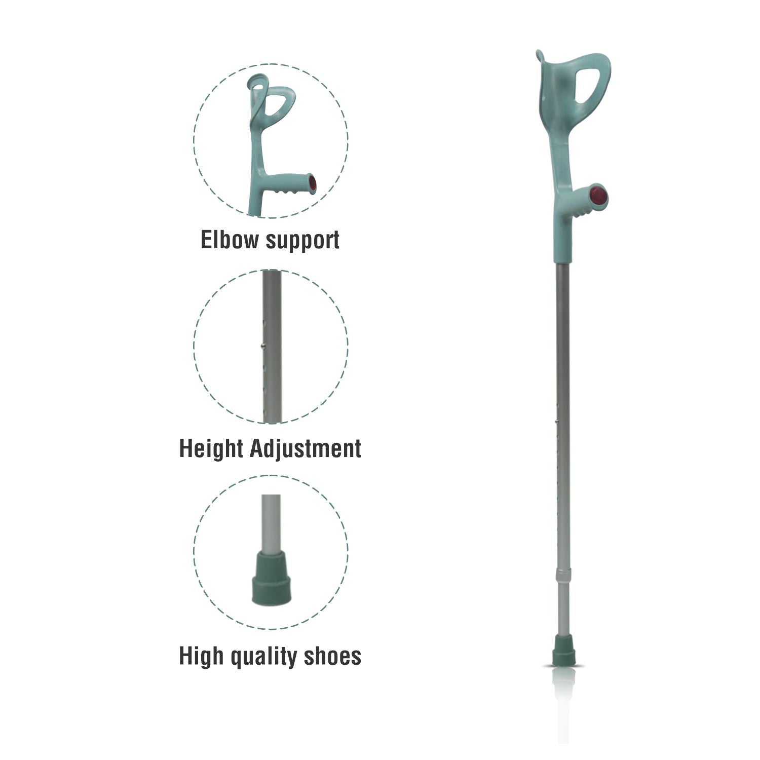 VMS Careline Elbow Crutch Walking Cane Features - Elbow Support, Height Adjustment, High Quality Shoes