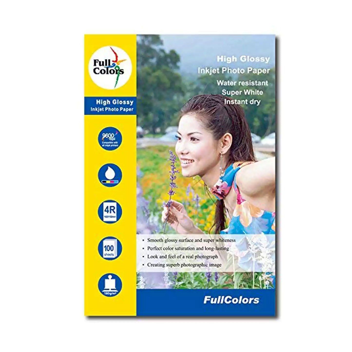 Full Colors 180GSM 4R 4x6-inch High Glossy Photo Paper - 100 Sheets Pack front