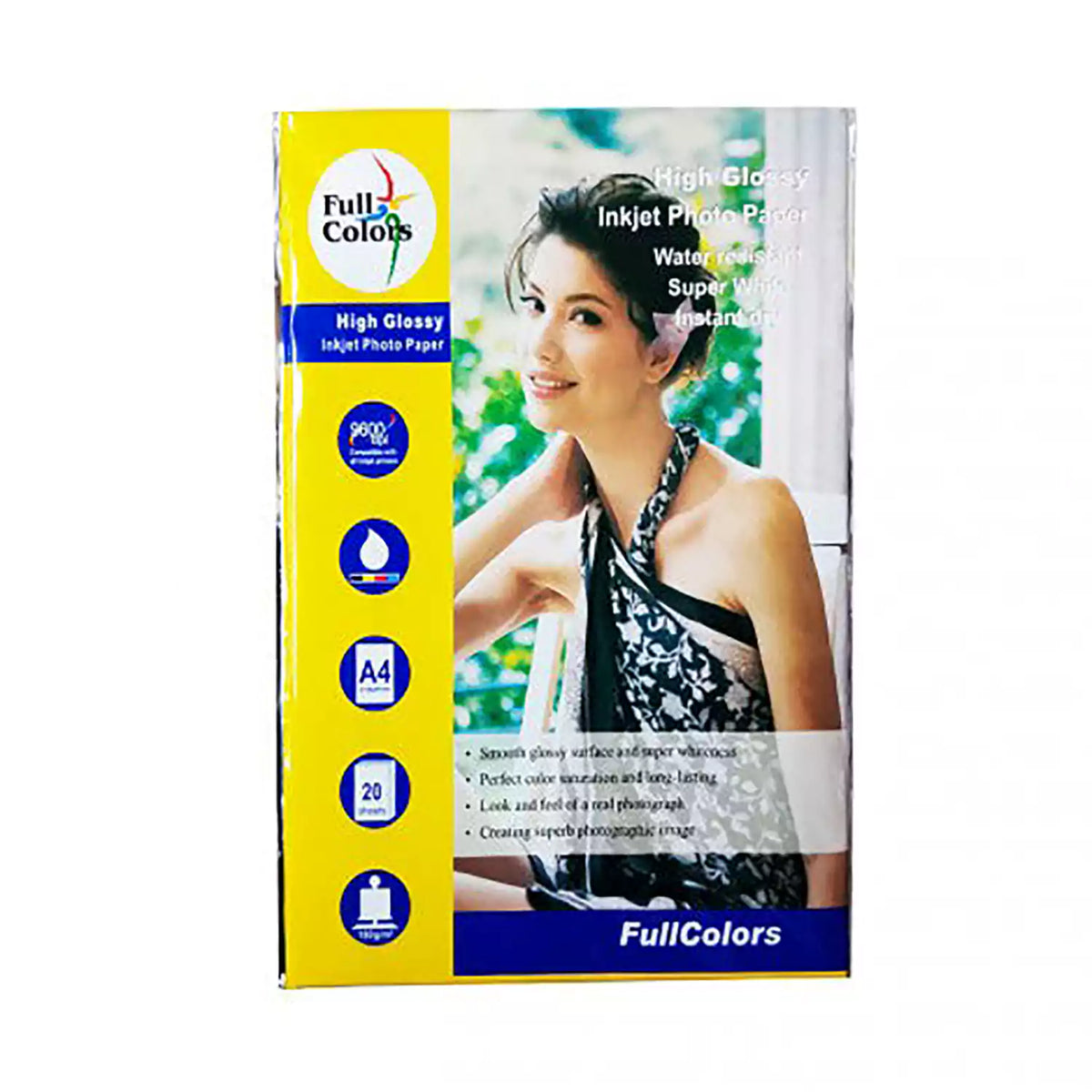 Full Colors 180 GSM A4 High Glossy Photo Paper 20 Sheets Pack Front