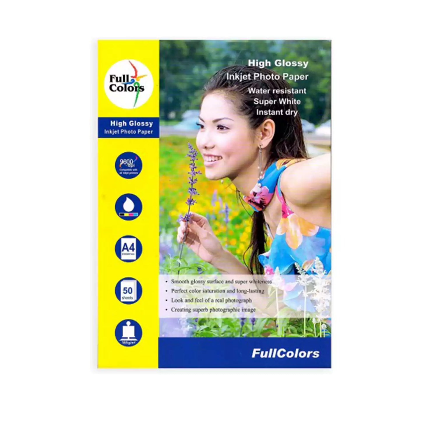 Full Colors A4 165 GSM High Glossy Photo Paper 50 Sheets Pack Front
