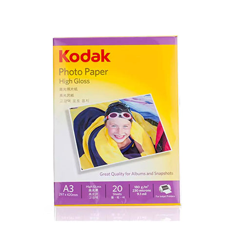 Kodak 180 GSM A3 High Gloss Photo Paper - 20 Sheets