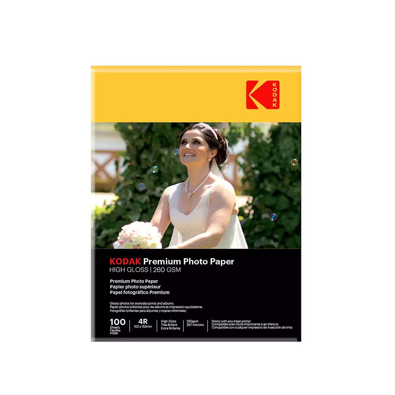Kodak Premium 260 GSM 4R (4x6) High Gloss Photo Paper 100 Sheets Pack Front