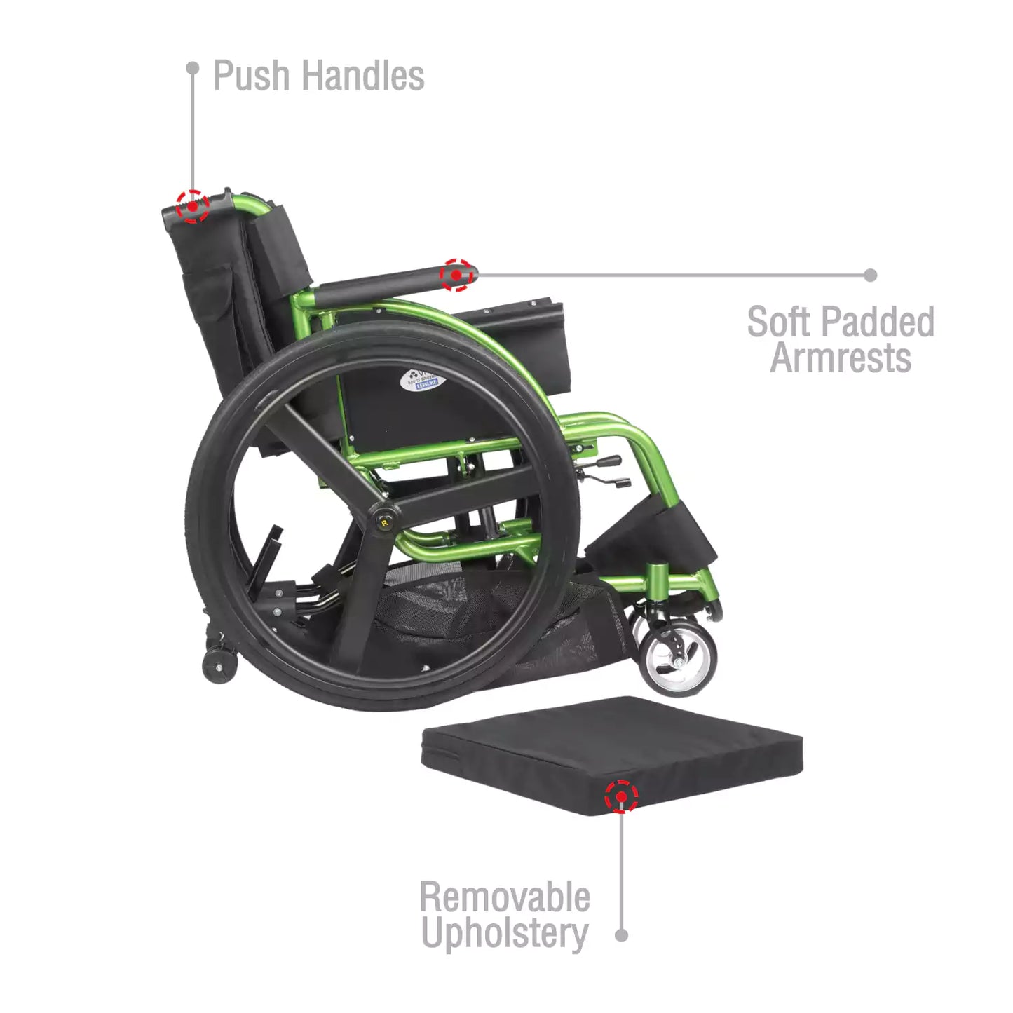 VMS Careline Foldable Sports Wheelchair LEISURE Features- Push Handles, Soft Padded Armrest, Removable Upholstery