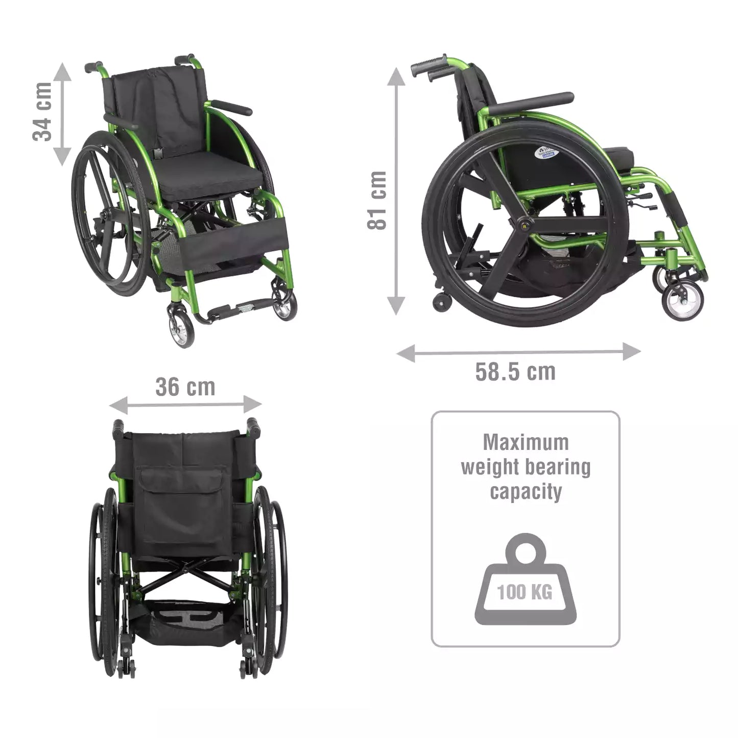 VMS Careline Foldable Sports Wheelchair LEISURE Features - Dimensions