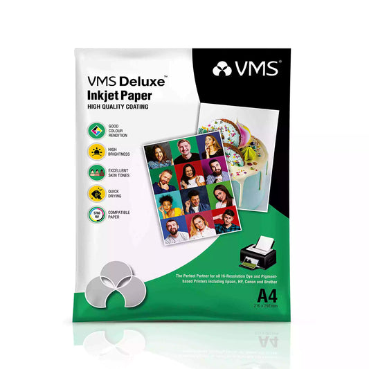 VMS Deluxe 130 GSM A4 Glossy Photo Paper 50 Sheets Pack Front