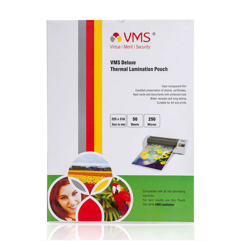 VMS Deluxe 250Mic  225mm x 310mm Thermal Laminating Pouch - 100 Sheets