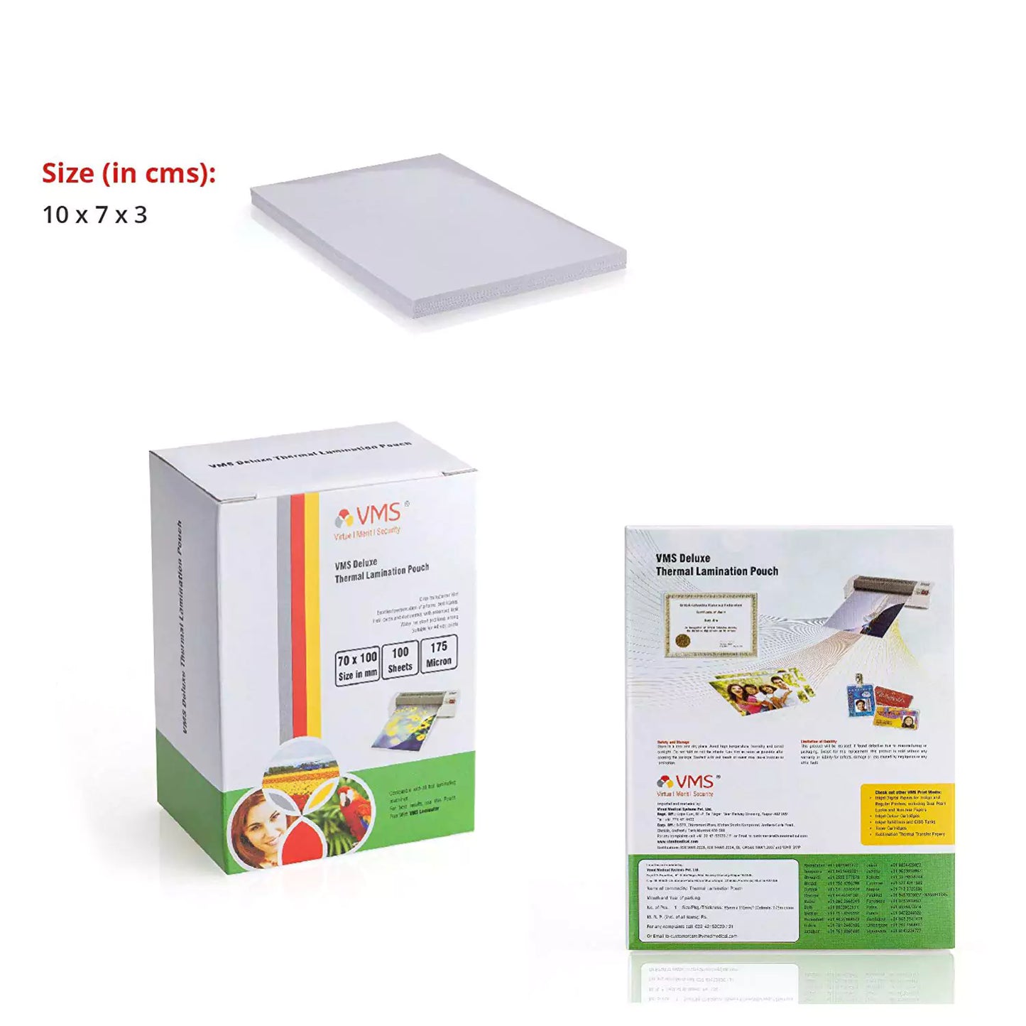 VMS Deluxe Laminating Pouch-70x100mm-175Mic-Pack of 2-200 Sheets-Size 10x7x3cm-Front/Back