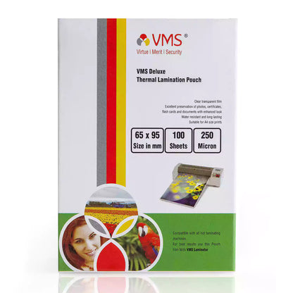 VMS Deluxe Laminating Pouch-65x95mm-250Mic-100 Sheets-Front