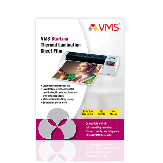 VMS StarLam Laminating Pouch-225x310mm-80Mic-100 Sheets-Front