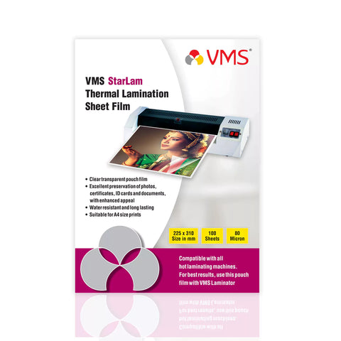 VMS StarLam 80Mic 225mm x 310mm Thermal Laminating Pouch - 100 Sheets