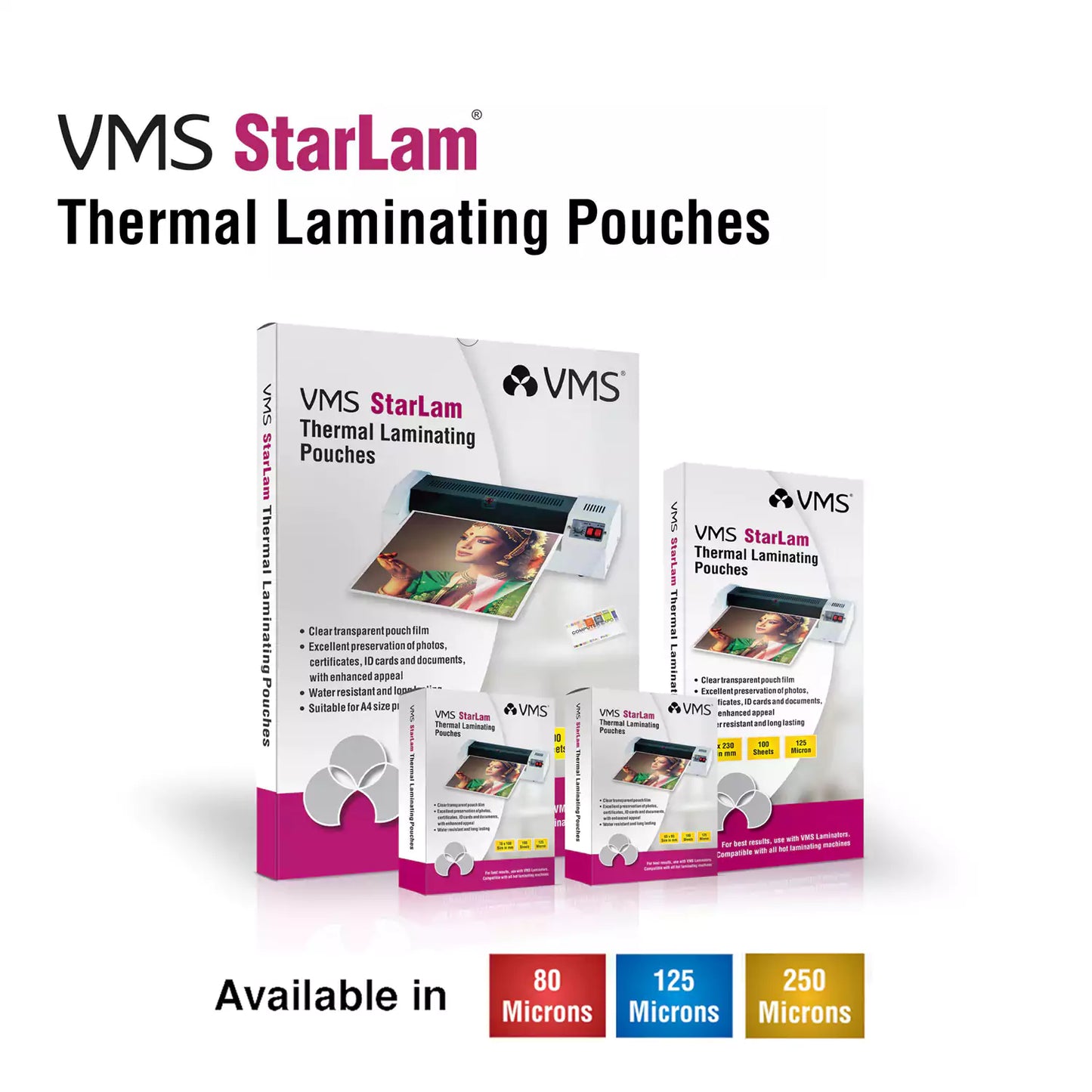 VMS StarLam Laminating Pouch-225x310mm-80Mic-100 Sheets-Available 80/125/250 Mic