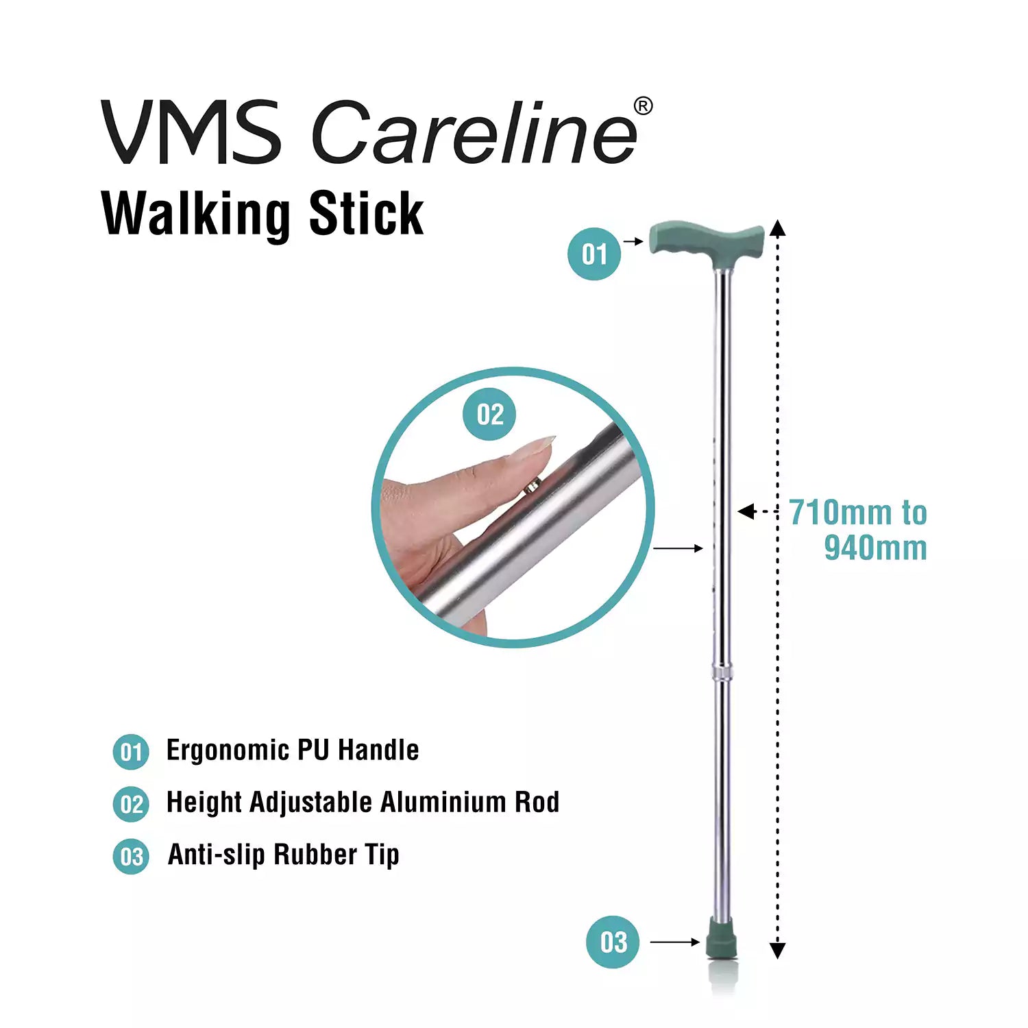 VMS Careline Walking Stick TRIPOD