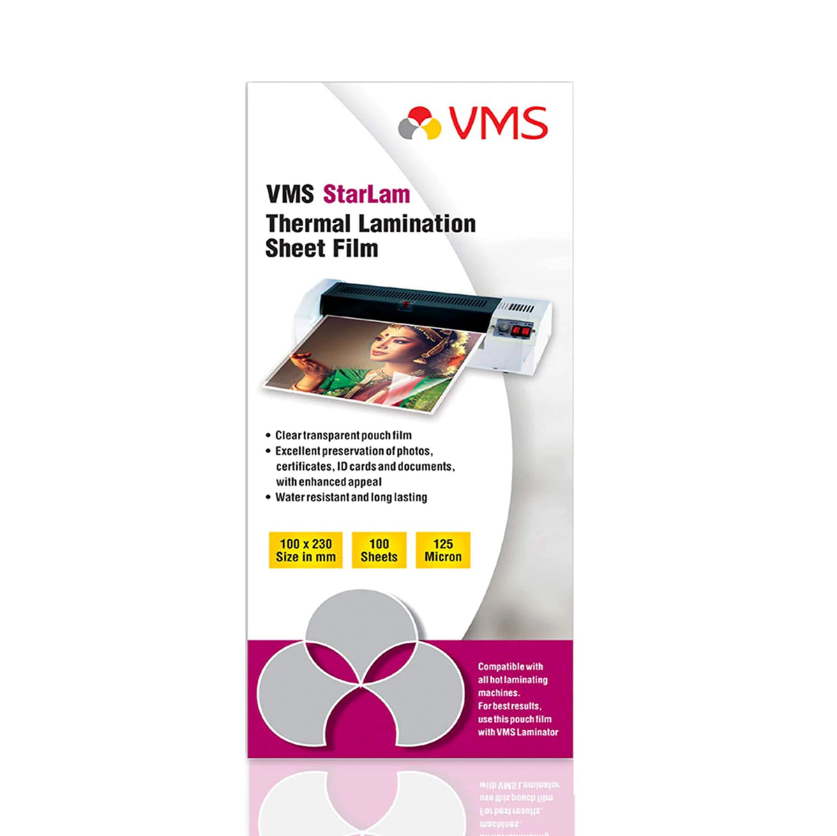 VMS StarLam Laminating Pouch-100x230mm-125Mic-100 Sheets-Front