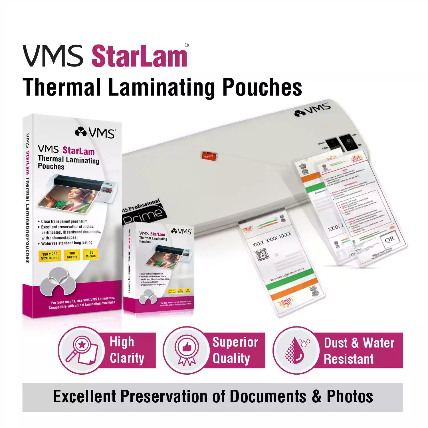 Features of VMS StarLam Laminating Pouch-100x230mm-125Mic-100 Sheets