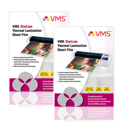 VMS StarLam Laminating Pouch-65x95mm-125Mic-Pack of 2 (200 Sheets)-Front