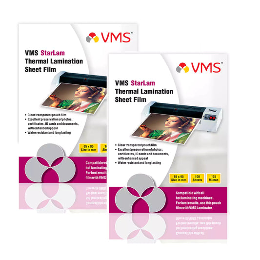 VMS StarLam Laminating Pouch-65x95mm-125Mic-Pack of 2 (200 Sheets)-Front